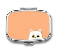 Minimalist Cartoon Cute White Cat Peeking Pill Box 2 Compartment Portable Medicine Pill Case Travel Pill Organizer for Pocket Purse