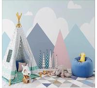 Minimalist Cartoon Geometric Mountains White Clouds 3D Wallpaper Easy Install Feature Office Living Room Sofa Bedroom TV Background Wall Decoration-250cm×170cm