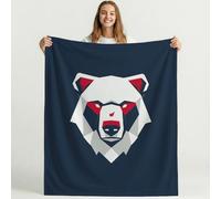 Minimalist Cartoon Geometry Bear Blanket Blue White Blankets Printed Fleece Cozy Warm Blanket for Couch Travel Sofa Teens Adult Bedroom Decor Plush Throw Blankets 59in × 59in (150cm × 150cm)