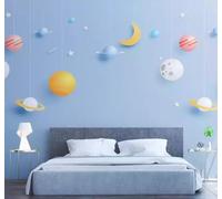 Minimalist Cartoon Universe Starry Sky Planet 3D Wallpaper Easy Install Feature Office Living Room Sofa Bedroom TV Background Wall Decoration-150cm×105cm