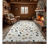 Minimalist Cartoon White Rug 60 x 90 cm Non Slip Washable Carpet | Anti-Crease Cute Paw Prints Bones Soft Faux Cashmere Texture Short Pile Area Rug Easy Care, Stain Resistant