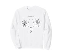 Minimalist Cat and Plants Silhouette Graphic for Cat Lovers Sweatshirt