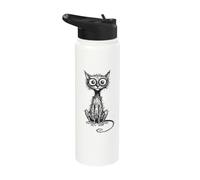 Minimalist Cat Art Scribble Abstract Line Sketch Drawing Stainless Steel Insulated Water Bottle