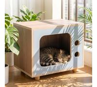 Minimalist Cat Bed Nightstand, Wooden Bedside Table, Small End Table | Multi-Functional Bedside Storage Cabinet for Small Apartments, Corners