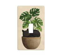 Minimalist Cat Sleeping in The Monstera Pot Light Switch Cover Decorative Single Toggle 1 Gang Wall Plate for Kitchen Farmhouse Bedroom Bathroom Art Decor