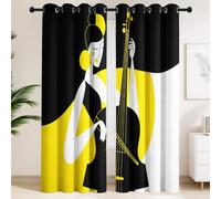 Minimalist Character Curtains Eyelet Thermal Insulated Blackout Curtains Playing Cello Lady Ring Top Drapes for Bedroom Living Room Window Decor, W 46 x D 54 in 2 Panels Black White
