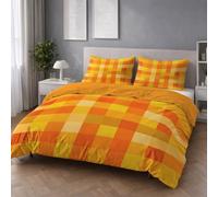 Minimalist Checkered Versatile Super King Size Duvet Cover Sets Bedding breathable Soft Microfiber ReversibleTemperature Regulation Duvet Cover Set with Zipper Closure Orange 3 Piece 260 x 220 cm