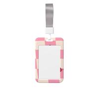 Minimalist Cherry On Pink White Checker Board Sliding Id Badge Holder Hard Plastic Work Card Case Name Tag Protector for Nurses Office