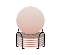 Minimalist Chic Pastel Dusty Rose Ombre Blush Pink,Round Ceramic Coasters, Mugs Pad, Cups Mat Set of 6 Drinks Coasters With Holder