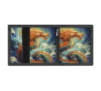 Minimalist Chinese Dragon Oil Painting Trifold Wallet for Men | Slim Front Pocket with Key Hook | Extra Capacity Billfold with 8 Card Slots | 1 Clear Id Window | 1 Zip Coin Pocket | Gift for Him