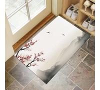 Minimalist Chinese Style Doormat - Inside And Outside Welcome Mat, White Indoor Front Doormat With Non-Slip Backing, Heavy Duty Entrance Mat, 60 X 90 Cm Mountain Plum Blossoms