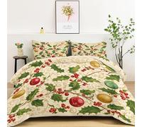 Minimalist Christmas Pattern Reversible Duvet Single Size for All Seasons, Down Alternative Box Sitiched Comforter, Lightweight and Machine Washable Bedding Set, 135x200 cm, Cream