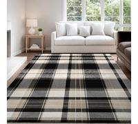 Minimalist Classic Elegant Area Rug 140 x 200 cm Washable Rugs Carpet Indoor Non-Slip Floor Mat Black Beige Scottish Plaid Floor Carpet for Living Room, Study Room