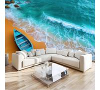 Minimalist Coast Boat Beach Photo Wall Mural, Multicolor Non-Woven Requires Wallpaper Paste for Living Room Bedroom Kids Room, Large Wall Art Poster Decoration - 350 x 256 cm