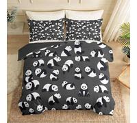 Minimalist Collage Duvet Cover Cot-bed, Animal Black White Giant Panda Comfortable Delicate Touch Luxurious Microfibre Quilt cover with Zipper Closure and Pillowcases, Dark Grey