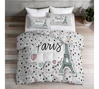 Minimalist Coverless Duvet 4.5 Tog 200×200 cm - Summer Coverless Quilted Eiffel Tower Polka Dot Heart Printed, Colorful Reversible Bedspreads Blanket Throw For Kids