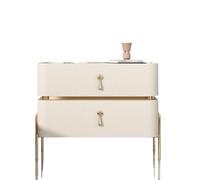 Minimalist Cream Beige Leather Nightstand with 2 Drawers - Modern Bedroom Furniture Stylish Storage Cabinet Chic 40cm Night Table for Elegant Home Decor