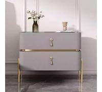 Minimalist Cream Leather Nightstand - Modern 2-Drawer Bedside Table with Metal Handles Wooden Cabinet for Bedroom Furniture Light Gray 45x40x50CM
