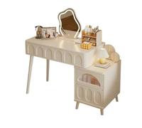 Minimalist Cream Makeup ty with Storage Cabinet - Space-Saving Dressing Table for Small Apartments & Bedrooms - Stylish for Beauty Essentials