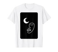 Minimalist Crescent Moon Face Line Art Value Graphic T-Shirt, Men, White, S