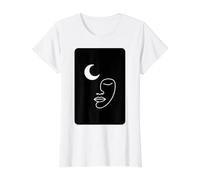 Minimalist Crescent Moon Face Line Art Value Graphic T-Shirt, Women, White, S