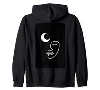 Minimalist Crescent Moon Face Line Art Zip Hoodie