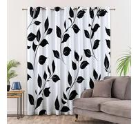 Minimalist Curtain Thermal Insulated Plants Black White Branches Leaves Blackout Curtains, Eyelet Ring Top Window Drapes for Teens Kids Bedroom Decor Soft Window Treatments, 46 x 90 Inch 2 Panels