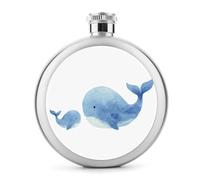 Minimalist Cute Blue Whale Stainless Steel Hip Flask for Liquor, Round Pocket Portable Wine Flask for Drink 5 Oz