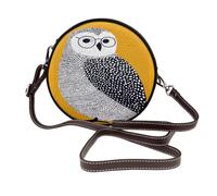 Minimalist Cute Little Owl With Glasses Women Round Crossbody Bags Leather Sling Bag Purse