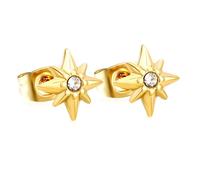 Minimalist CZ Star Stud Earrings for Women Men, Stainless Steel & Crystal - Tiny Cartilage Studs, Hypoallergenic Fashion Trendy Everyday & Birthday Jewellery Gifts (Gold)