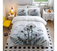 Minimalist Dandelion Leaf Print Duvet Cover Set, Black and White Floral Design, 3-Piece Bedding Set for Bedroom & Guest Room (05,Single135x200cm+50x75cm*2)