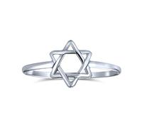 Minimalist Delicate Knuckle Thin 1MM Band Stackable Traditional Religious Magen Judaic Hanukkah Intertwined Star Of David Midi Ring For Women Teen Bat Mitzvah .925 Sterling Silver