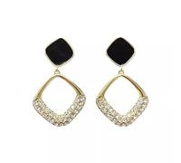 Minimalist Diamond Studded Geometric Pendant Earrings, French Style Compact and High-end Light Luxury Square Earrings