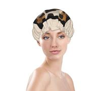 Minimalist Dollar Sign Circular On Leopard Print Prints Shower Cap Double Layer Lined Waterproof Bathing Shower Hat