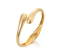 Minimalist Double Teardrop 14K Gold Plated Bangle Bracelets for Women Dainty Delicate Trendy Chunky Thick Hinge Cuff Wrist Bracelet Statement High Polished Fashion Jewelry Birthday Gift Her, L, Zinc