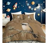 Minimalist Duvet Cover Double, Treetop Birdie Willow branch Comfortable Delicate Touch Luxurious Microfibre Quilt cover with Zipper Closure and Pillowcases, Earth Brown