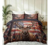 Minimalist Duvet Cover Single 135 x 200 cm, Soft Brushed microfiber Bedding Set with 1 Pillowcases, Forest Animal Moose Comforter Cover with Zipper Closure and 8 Ties, Red