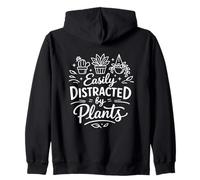 Minimalist Easily Distracted By Plants Funny Gardener Zip Hoodie