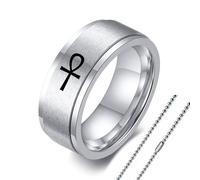 Minimalist Egyptian Ankh Cross Amulet Band Ring - Stainless Steel Egypt Godness Hieroglyph Protection Spinner Ring Necklace Chain - Ancient Talisman Healing Jewellery for Men Women,Silver,#11