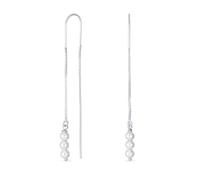 Minimalist Elegance Long Wire Hook Simple Three Simulated White Pearl Threader Earrings For Women Teens .925 Sterling Silver U Hook Stabilizer