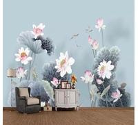 Minimalist Elegant Pink Lotus Lotus Leaf 3D Wallpaper Easy Install Feature Office Living Room Sofa Bedroom TV Background Wall Decoration-400cm×280cm