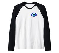Minimalist Evil Eye as Simple Blue Nazar is Spiritual Symbol Raglan Baseball Tee