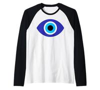 Minimalist Evil Eye as Simple Blue Nazar is Spiritual Symbol Raglan Baseball Tee