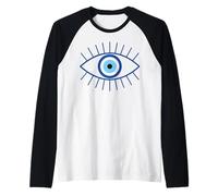 Minimalist Evil Eye is Blue Nazar Symbol Graphic Raglan Baseball Tee