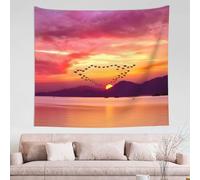 Minimalist Fabric Wall Hangings Flying Heart Shaped Bird Formation Retro Picnic Blanket for Yoga Practitioners,Dorm Room,Yoga Studio,Beach,Party Planners M