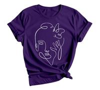 Minimalist Face Line Art Womens Graphic T-Shirt Abstract Butterfly Design Tee 14 Purple