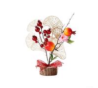 Minimalist Festive Tree Decor Plastic Tabletop Ornament with Red Berries Modern Christmas Decoration for Holiday Seasonal Celebrations Three Height Options(C)