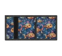 Minimalist Fish And Stars Trifold Wallet for Men | Slim Front Pocket with Key Hook | Extra Capacity Billfold with 8 Card Slots | 1 Clear Id Window | 1 Zip Coin Pocket | Gift for Him
