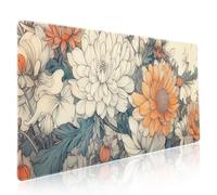 Minimalist Floral Gaming Mouse Pad XXL White Orange Aesthetic Flowers Japanese Extended Large Mat Mousepad Non-Slip Rubber Base Stitched Edge Keyboard Pad Playmat for Computer,35.4×15.7 Inch