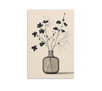 Minimalist Flower Vase Wall Art Elegant Black Botanical Print with Scandinavian Style Neutral Floral Poster Living Room Entryway Decor Modern Aesthetic Canvas Painting Gift 08x12inch Unframe